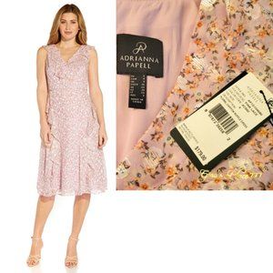 NWT Trending Designer ADRIANNA PAPELL Printed Ditsy Floral V Neck Cocktail Dress